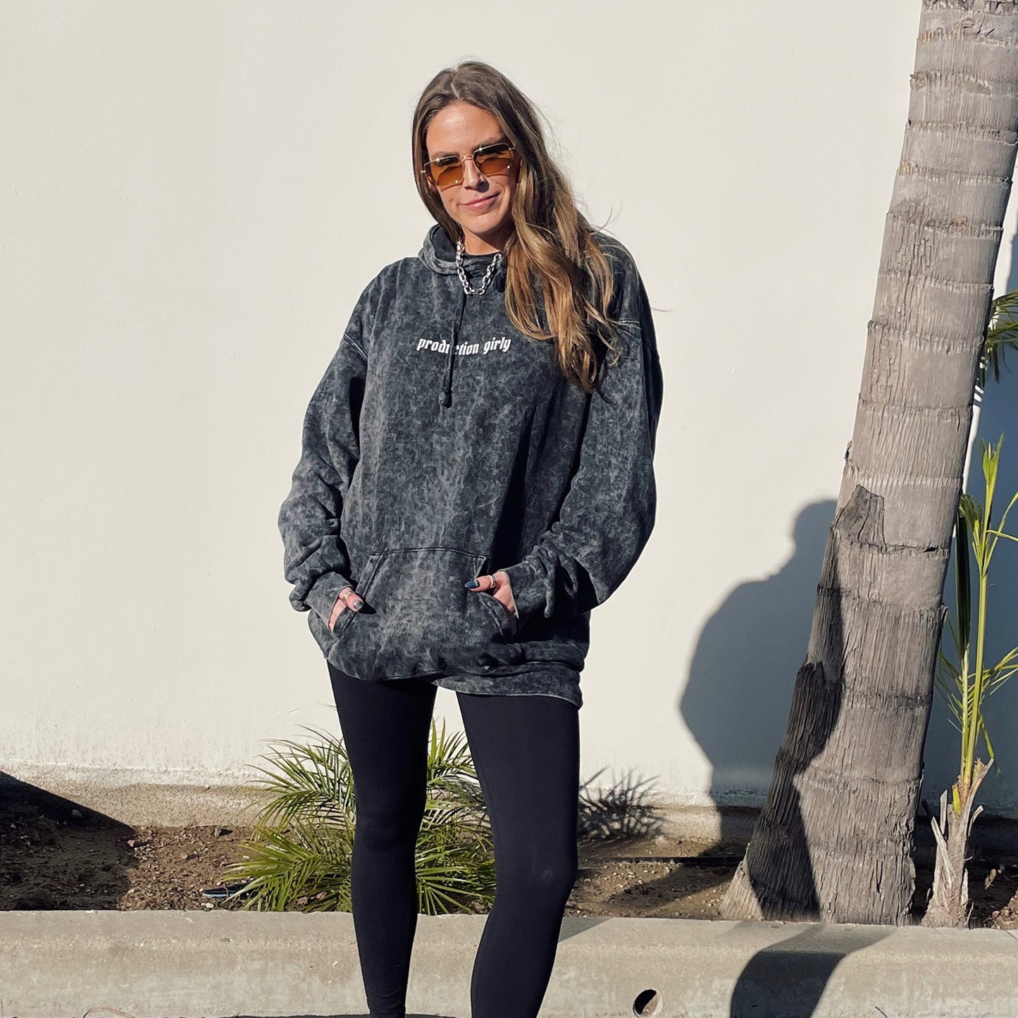 Production Girly Black Mineral Wash Unisex Hoodie
