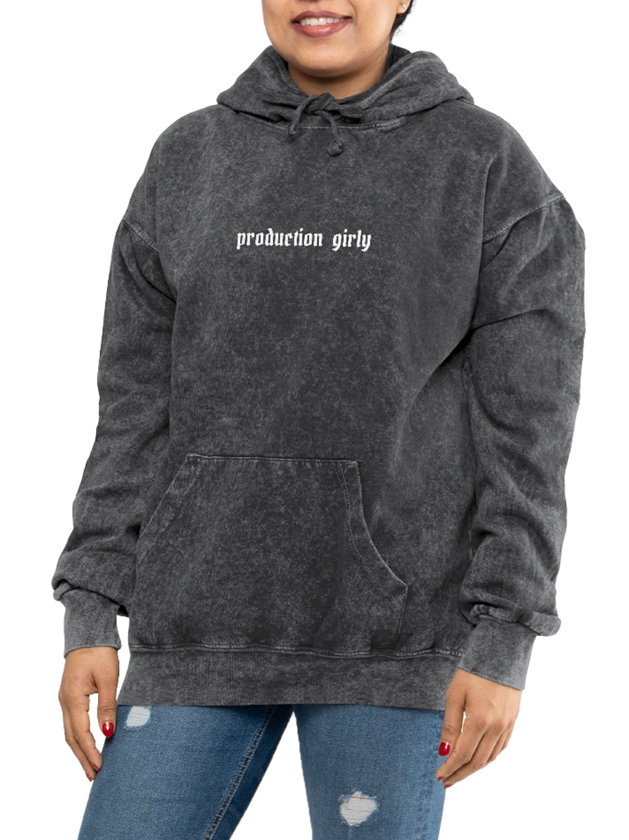 Production Girly Black Mineral Wash Unisex Hoodie Gift
