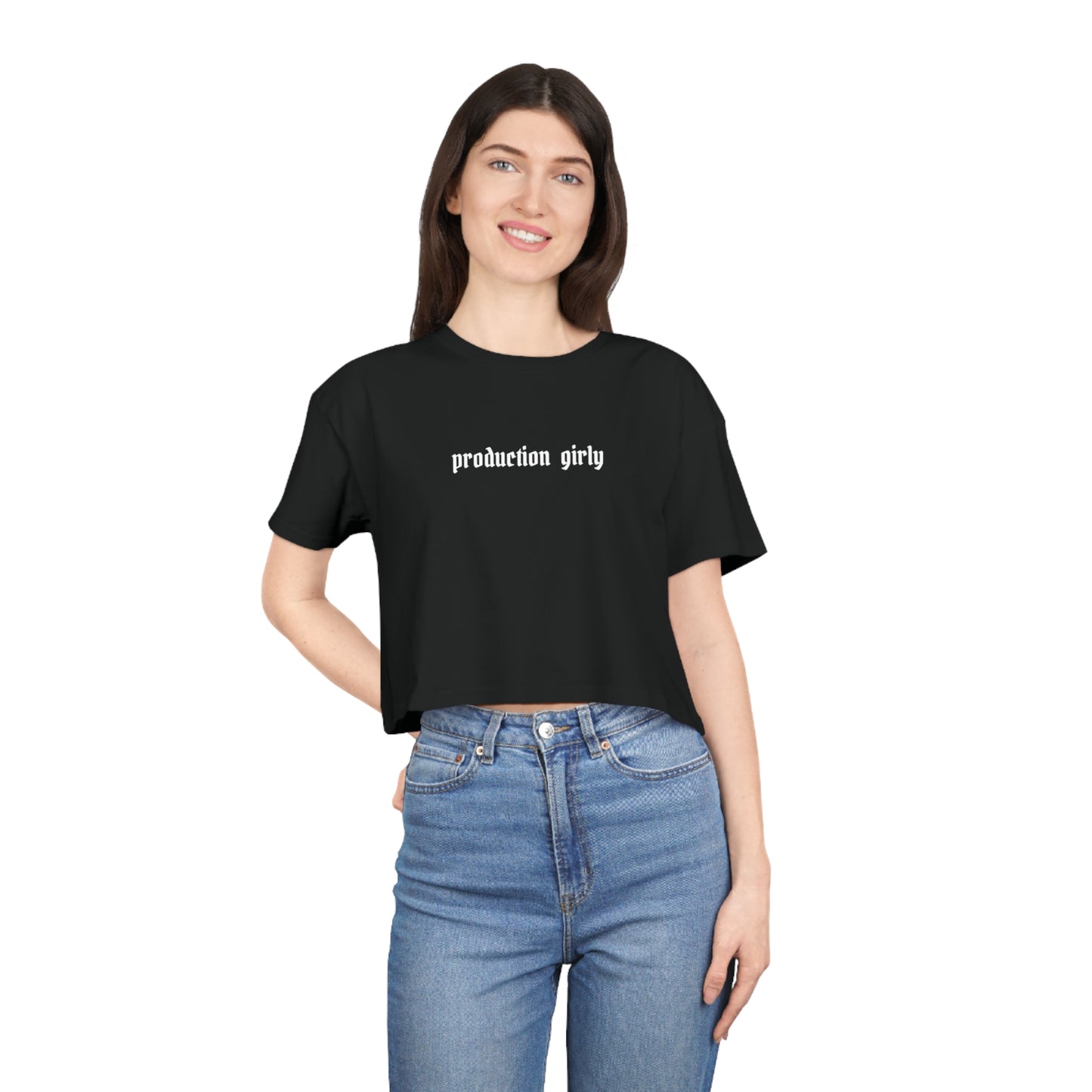 Production Girly Black Cropped Graphic T-shirt