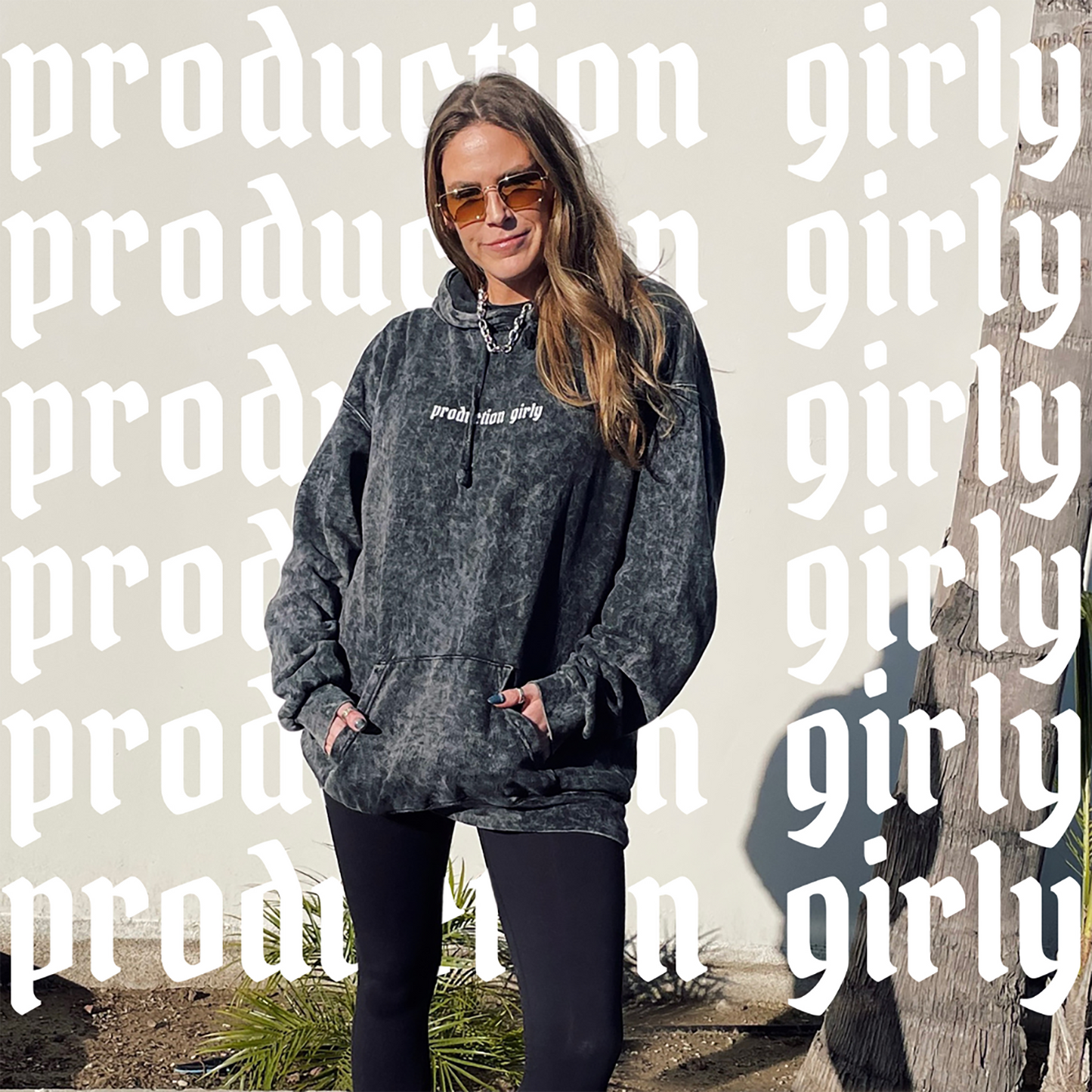 Production Girly Black Mineral Wash Unisex Hoodie
